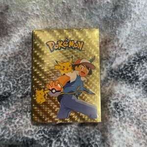 Pokemon Gold Collectible Cards with Box with Pikachu and Ash